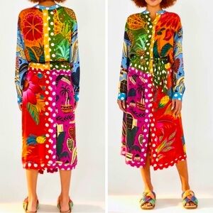 FARM Rio Colorful Jungle Print Long Sleeve Dress